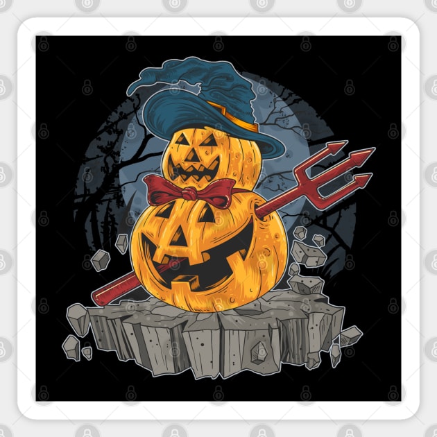 Pumpkin Trident Man - Scary Jack O Lantern Halloween Cartoon Art Sticker by bigbikersclub